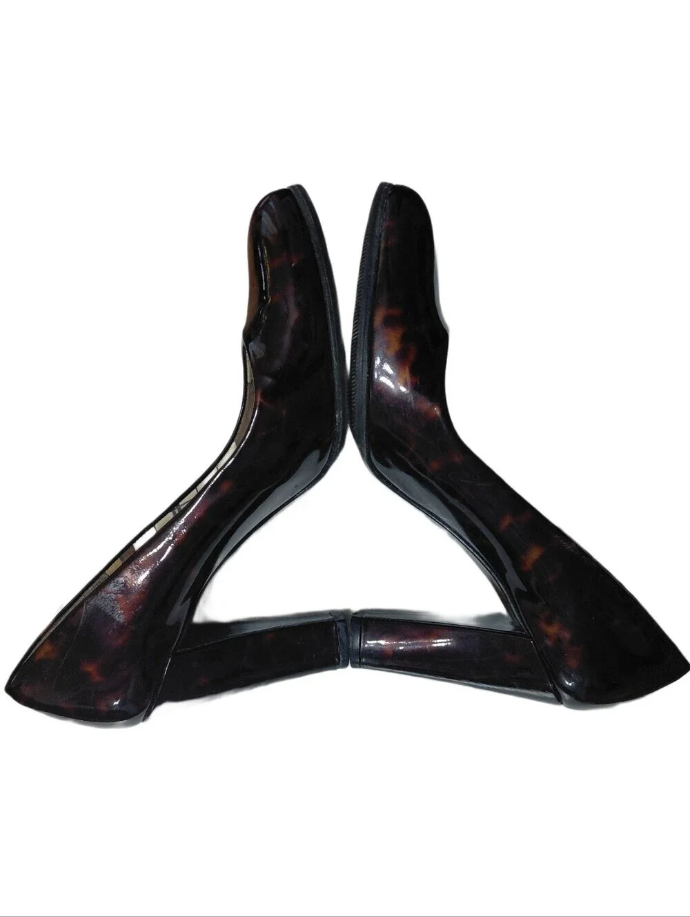 Stuart Weitzman Tortoiseshell Patent Leather Tall Block Heel Size 6 Pumps